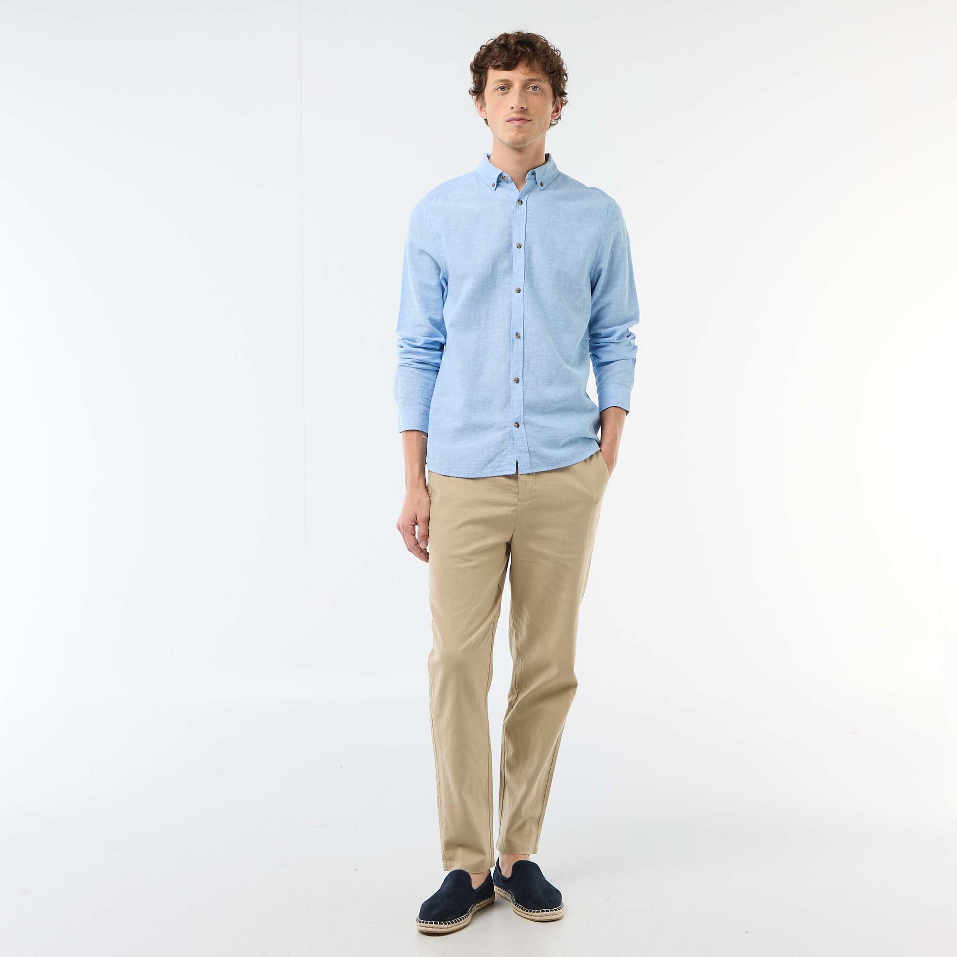 Chemise en lin mélangé BLEU CIEL