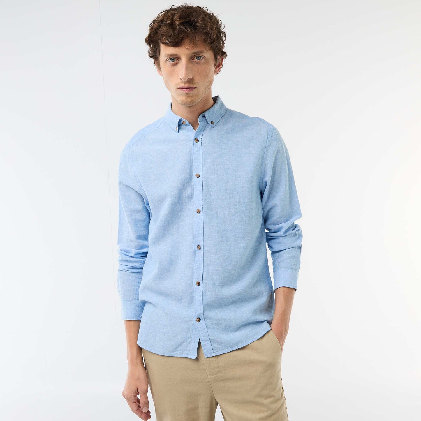Chemise en lin mélangé BLEU CIEL