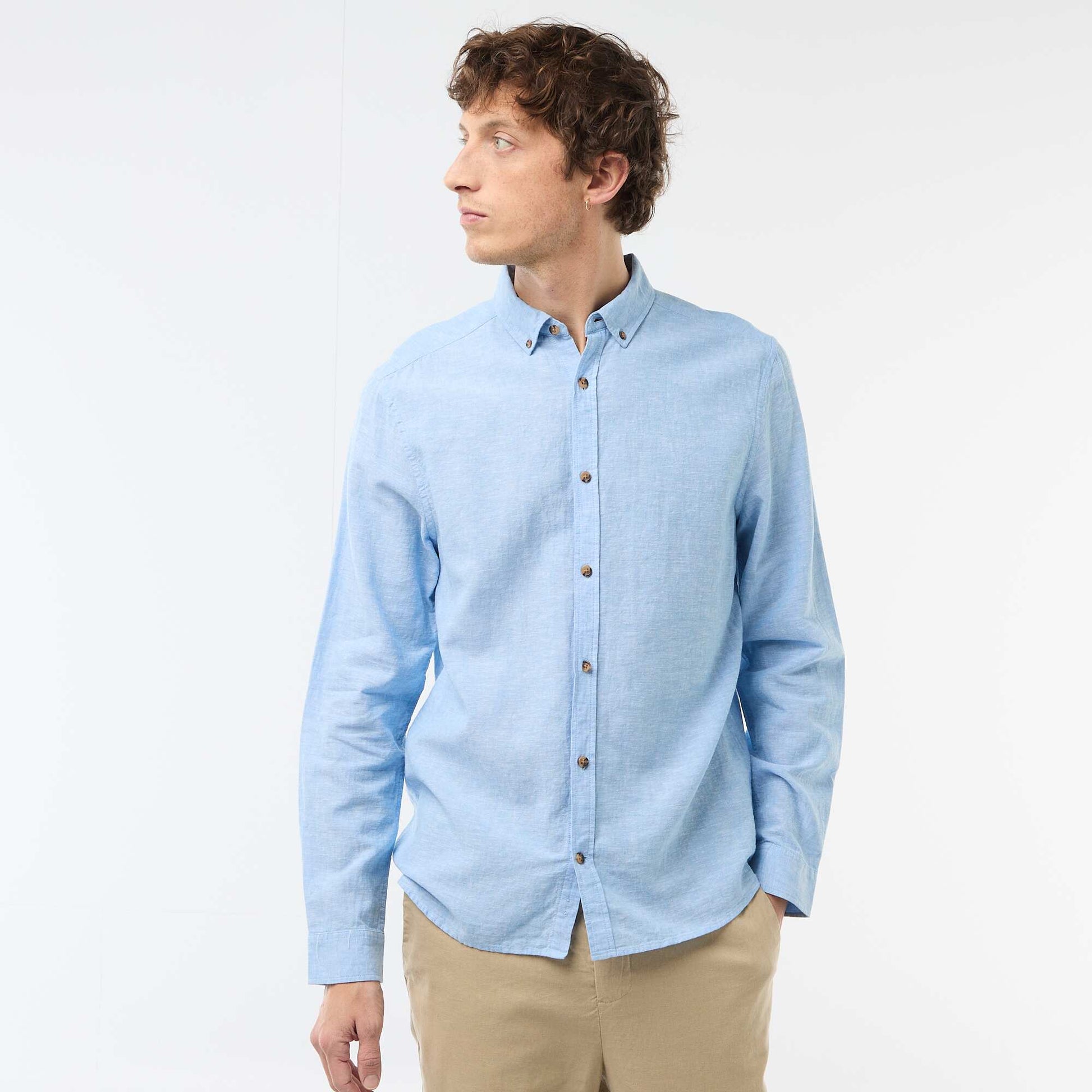 Chemise en lin mélangé BLEU CIEL