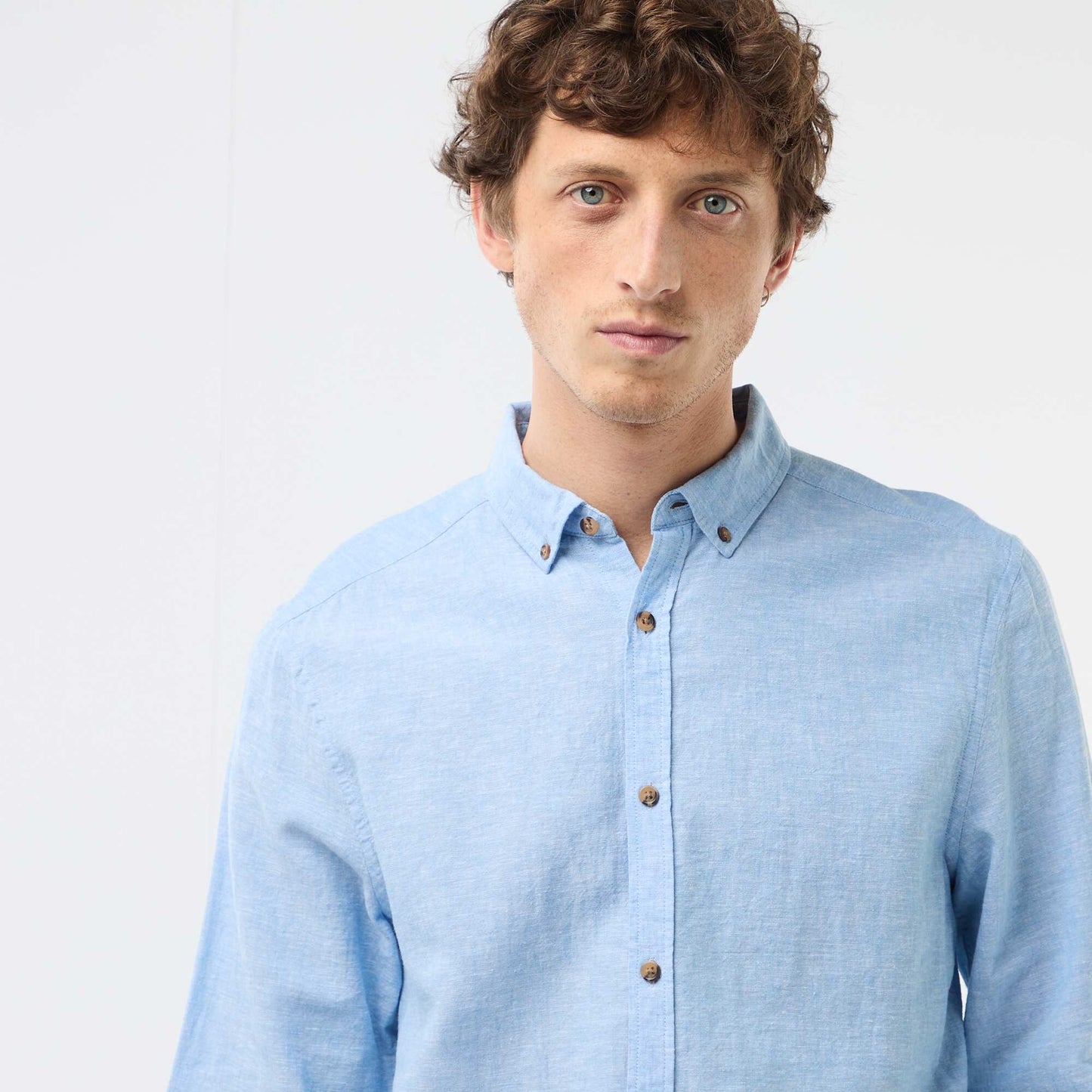 Chemise en lin mélangé BLEU CIEL