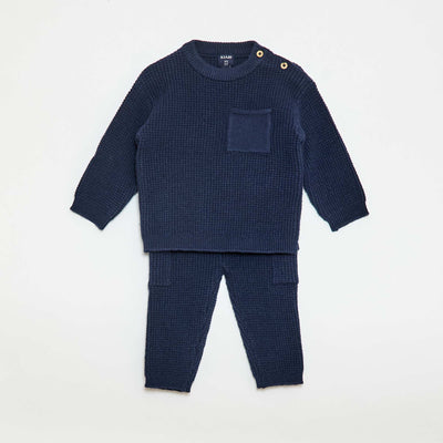 Ensemble pull + pantalon en maille - 2 pièces BLEU