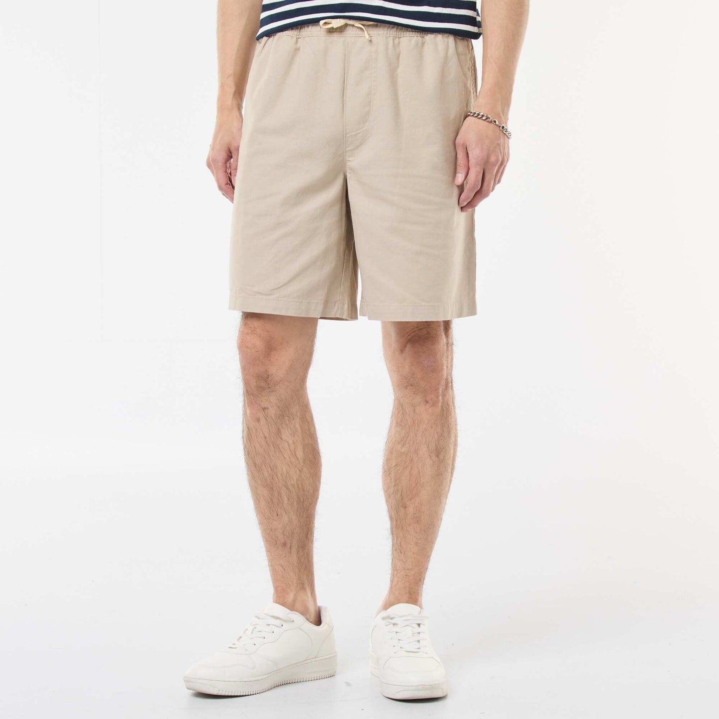 Bermuda uni en coton et lin BEIGE