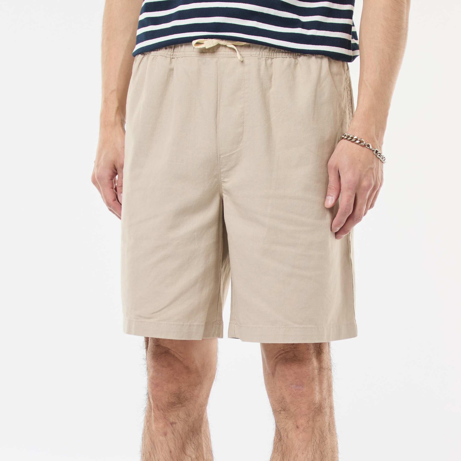 Bermuda uni en coton et lin BEIGE