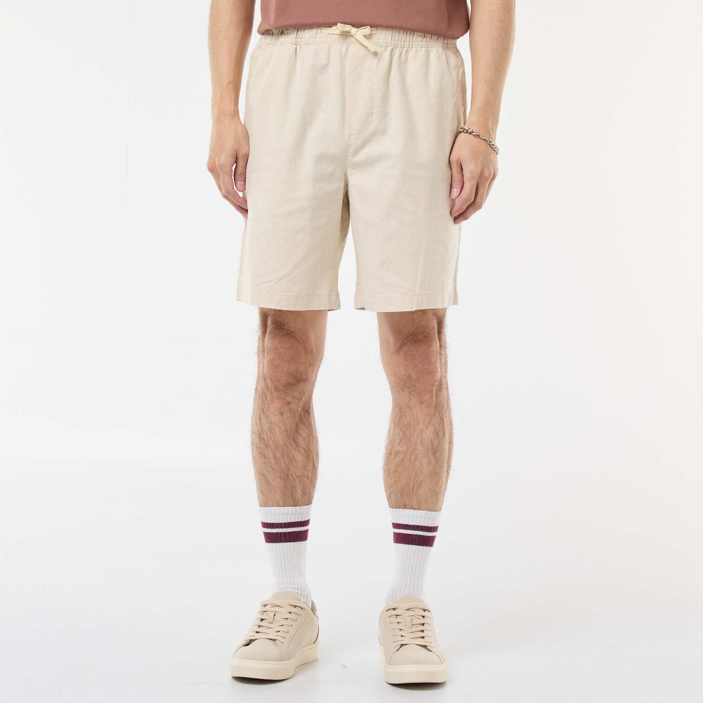Bermuda uni en coton et lin BLANC