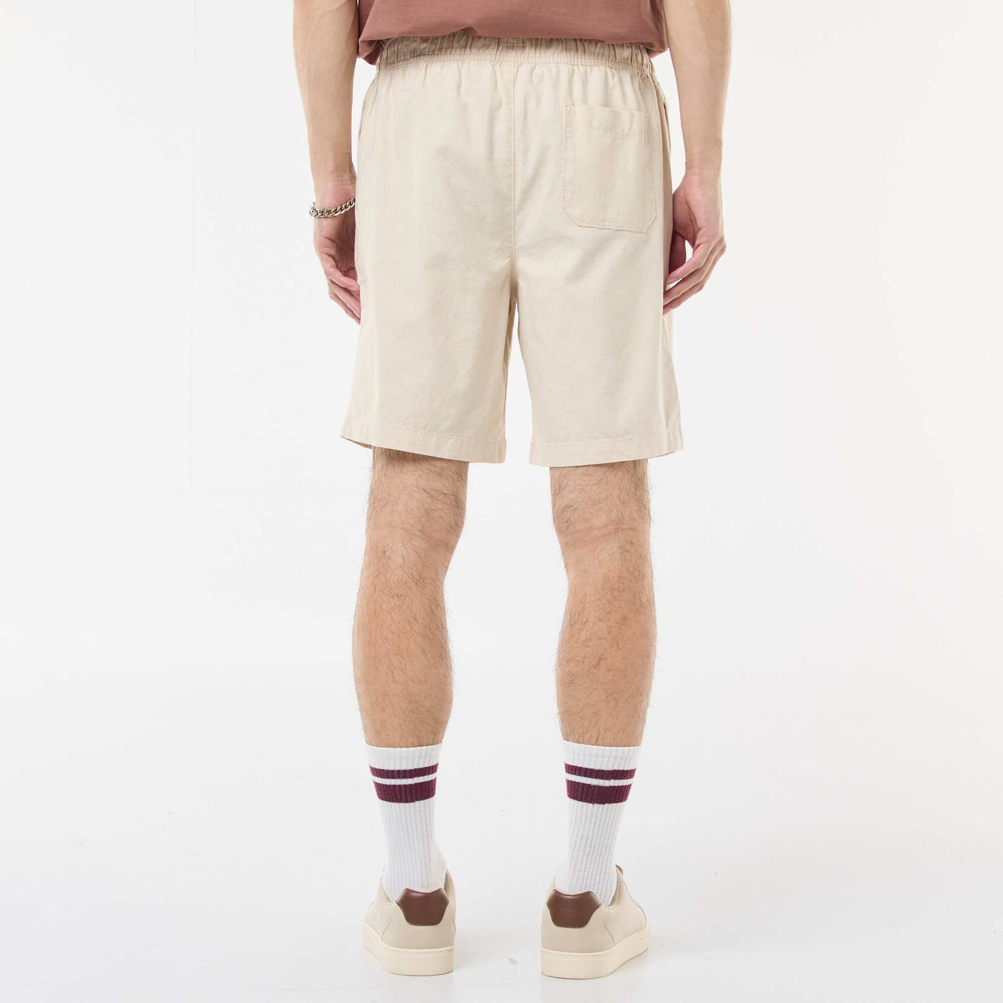 Bermuda uni en coton et lin BLANC