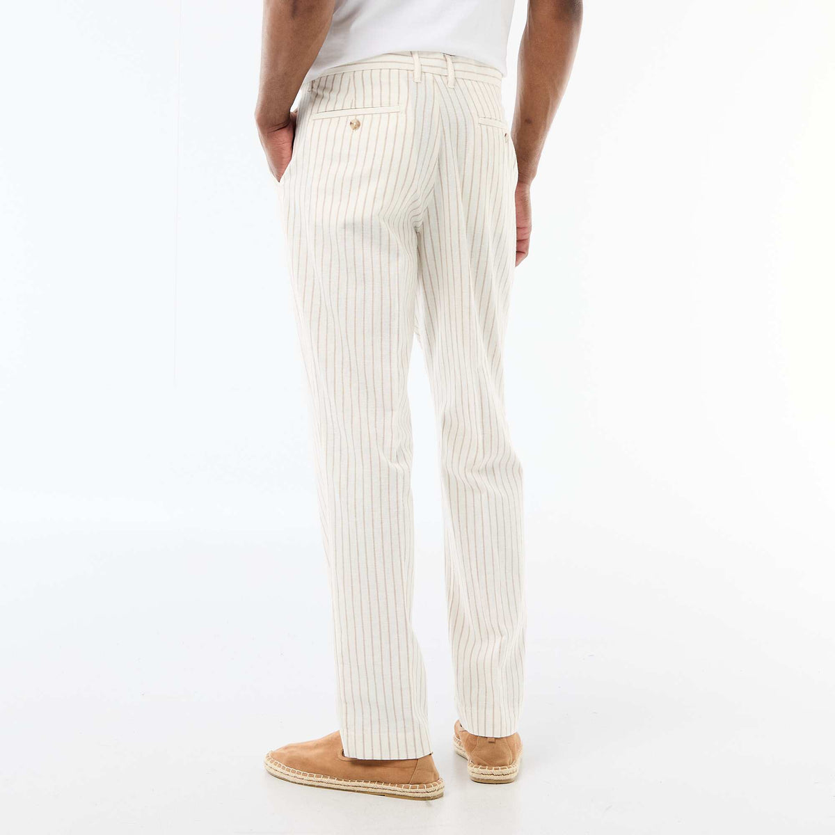 Pantalon en toile de coton rayé BLANC