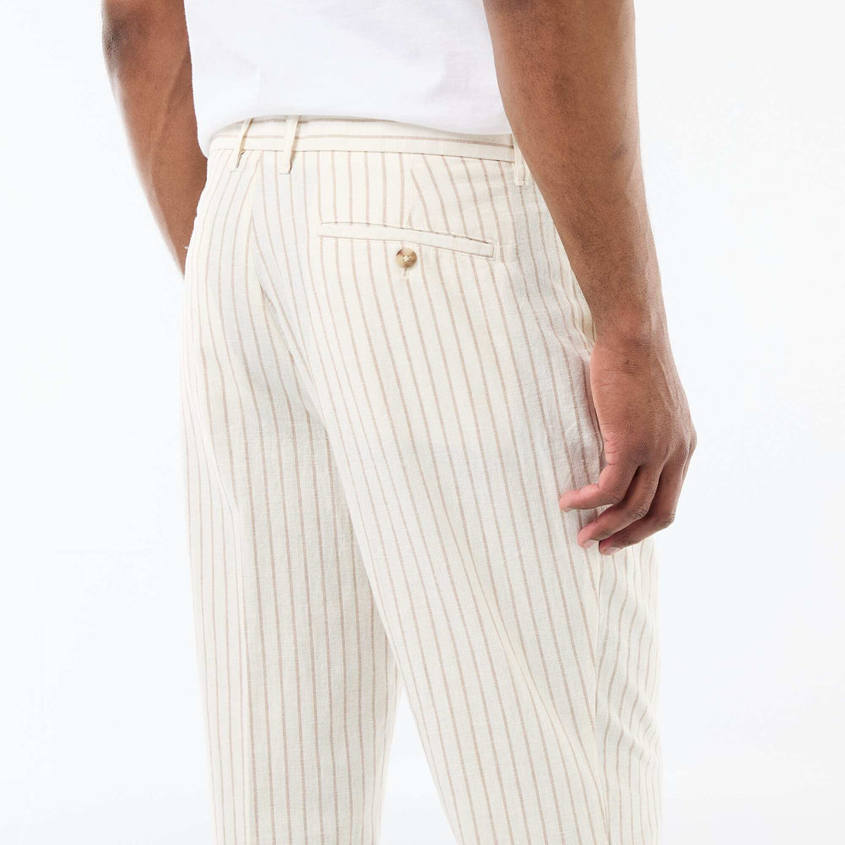 Pantalon en toile de coton rayé BLANC