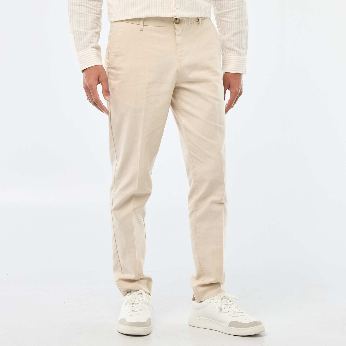 Pantalon en toile de coton rayé BEIGE