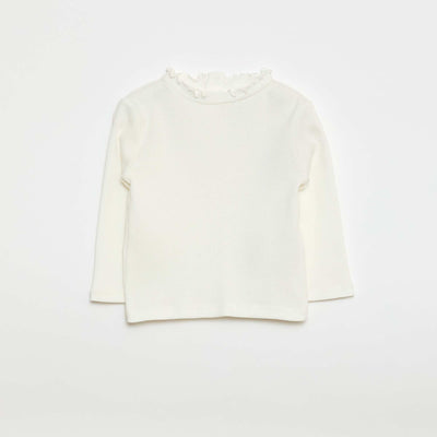 Tee-shirt rib col ondulé BLANC