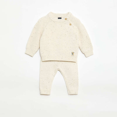 Ensemble 2 pièces en maille moulinée BLANC