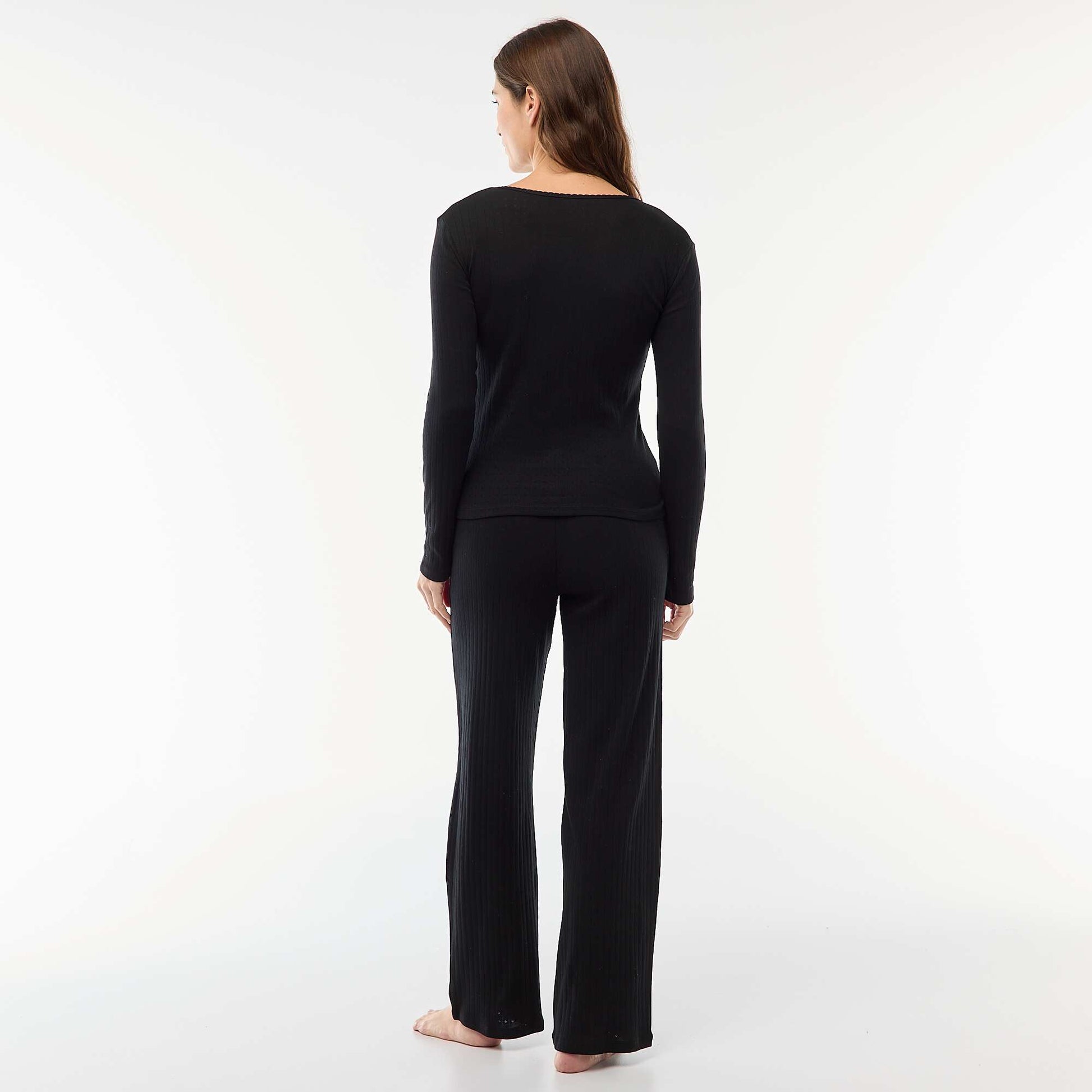 Pyjama long maille pointelle - 2 pièces NOIR