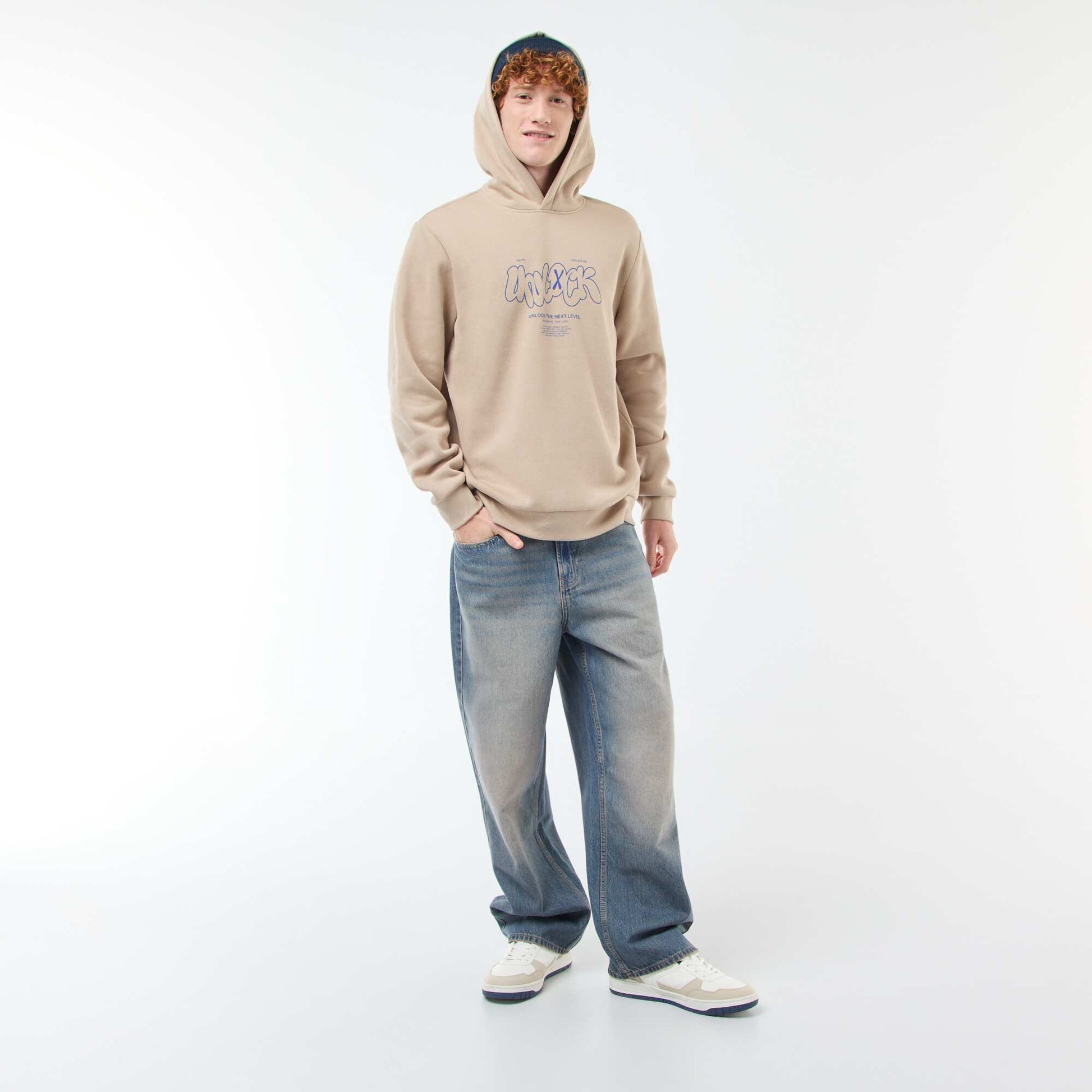 Sweat en molleton à imprimé BEIGE