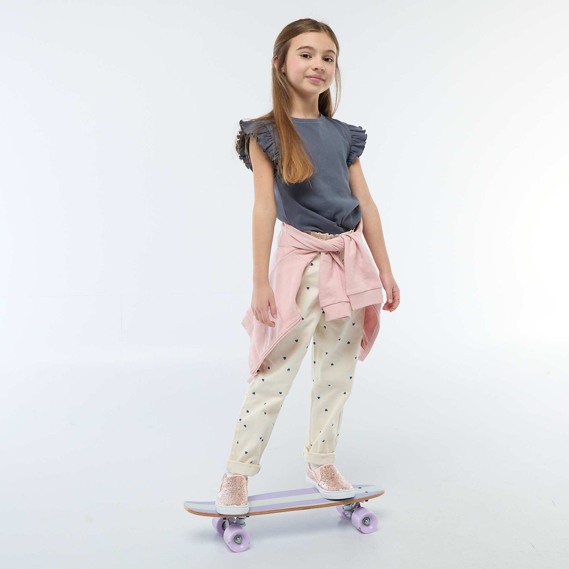Pantalon en denim coupe mom à motif BLANC