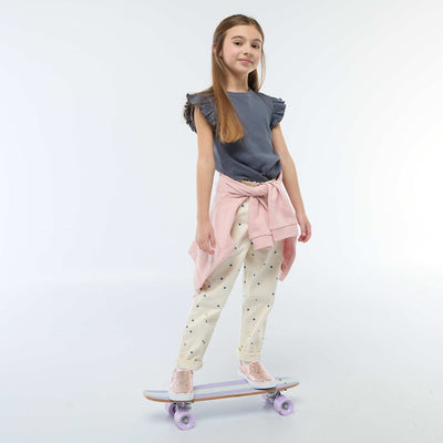 Pantalon en denim coupe mom à motif BLANC