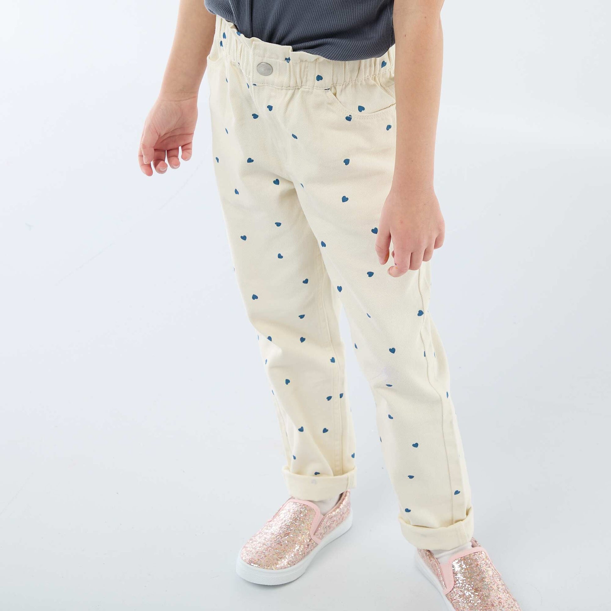 Pantalon en denim coupe mom à motif BLANC