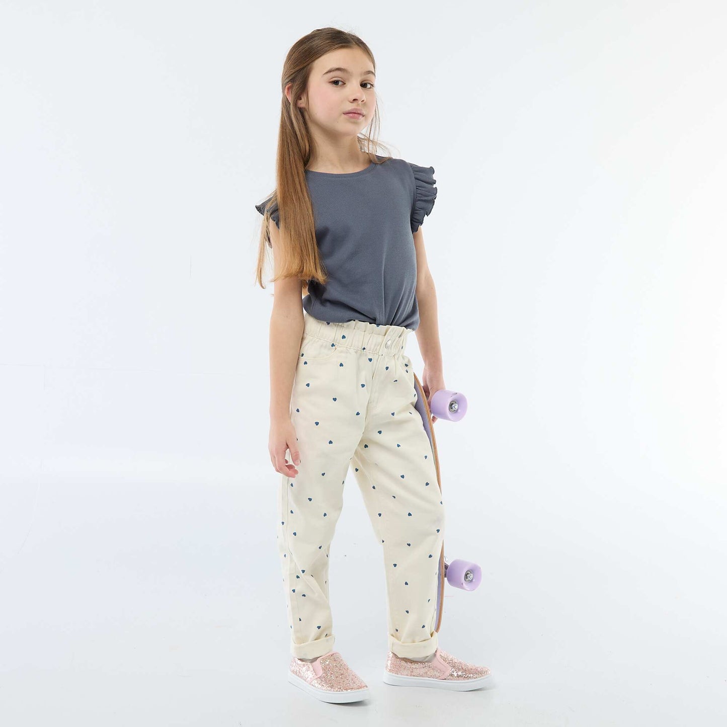 Pantalon en denim coupe mom à motif BLANC