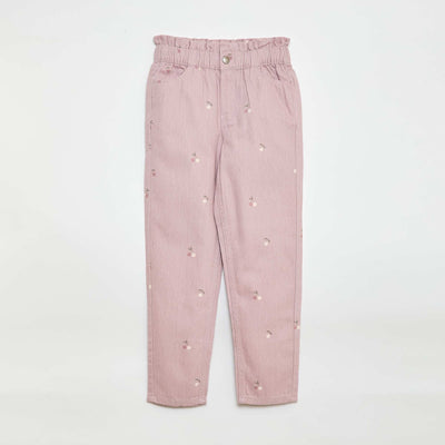 Pantalon en denim coupe mom à motif ROSE