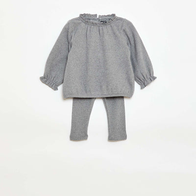 Ensemble 2 pièces en maille doudou GRIS