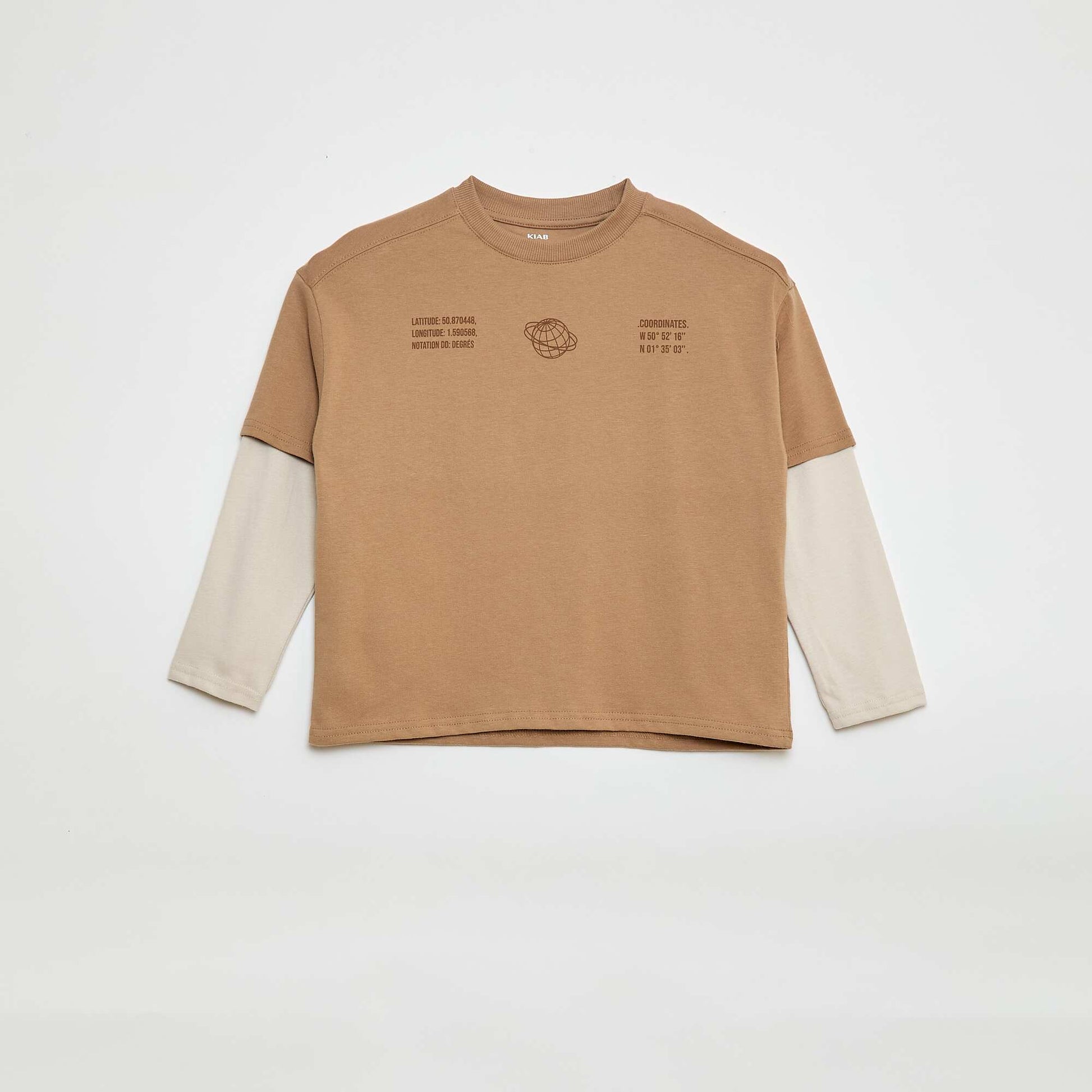 T-shirt effet 2-en-1 à manches longues BEIGE