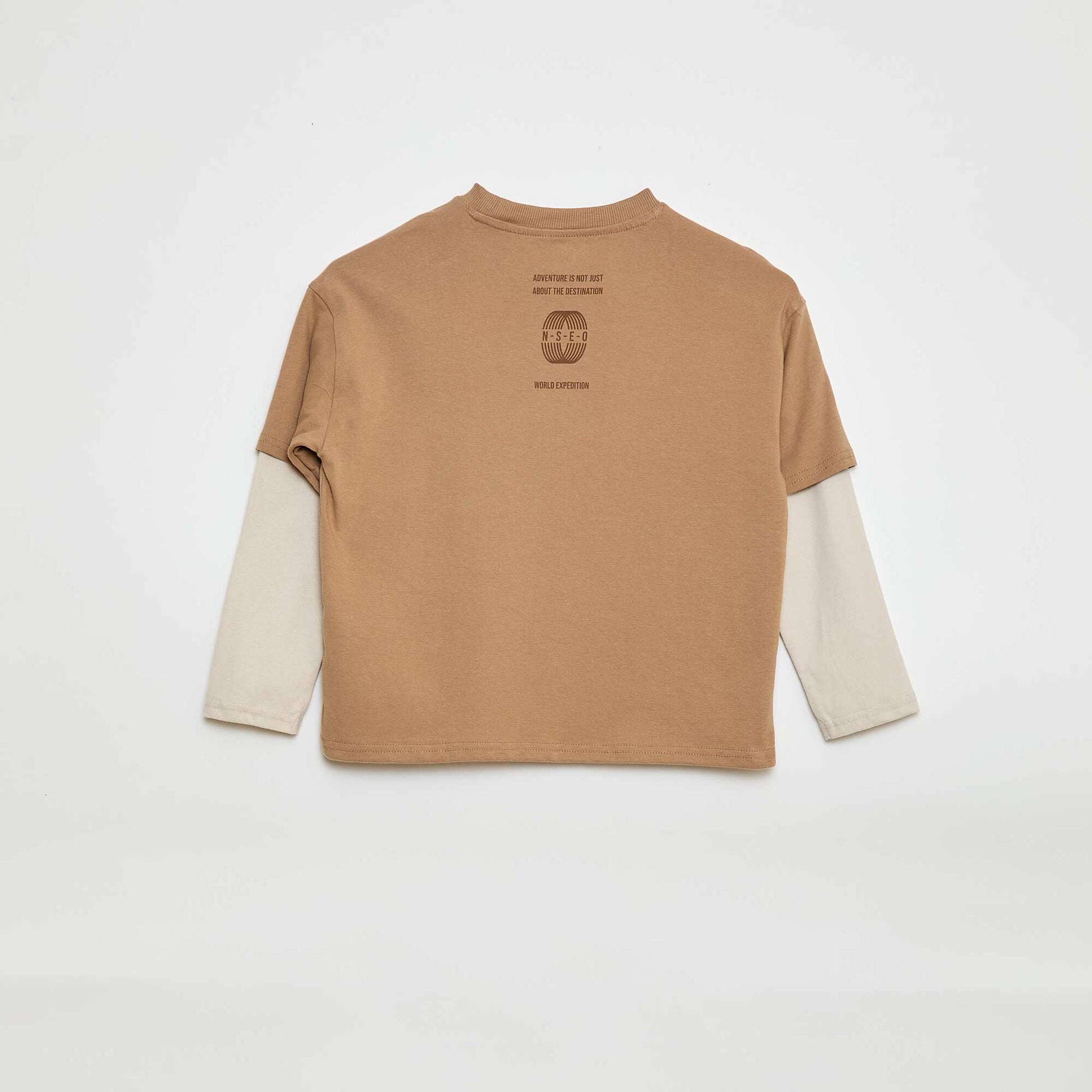T-shirt effet 2-en-1 à manches longues BEIGE