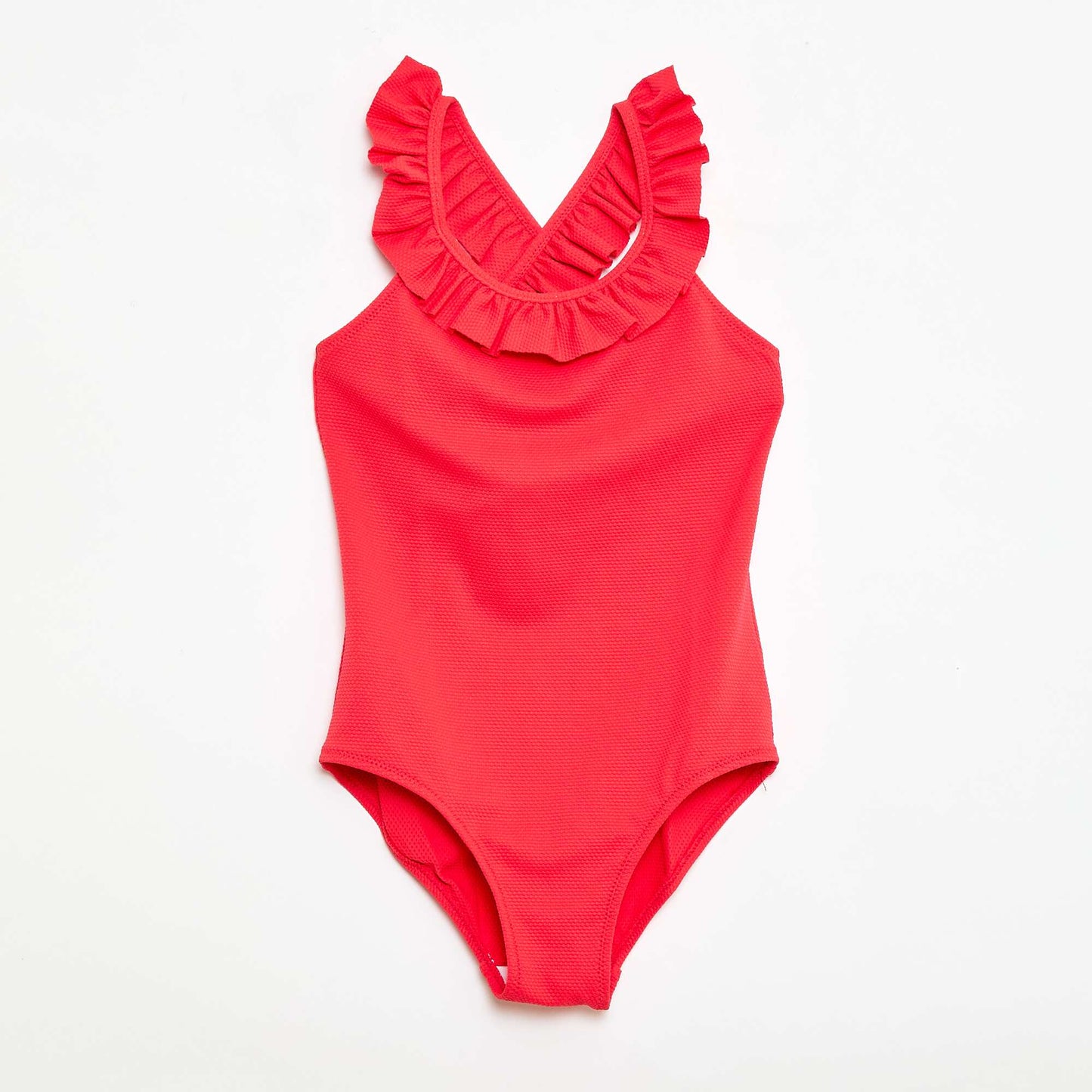 Maillot de bain uni avec volants - 1 pièce ROUGE