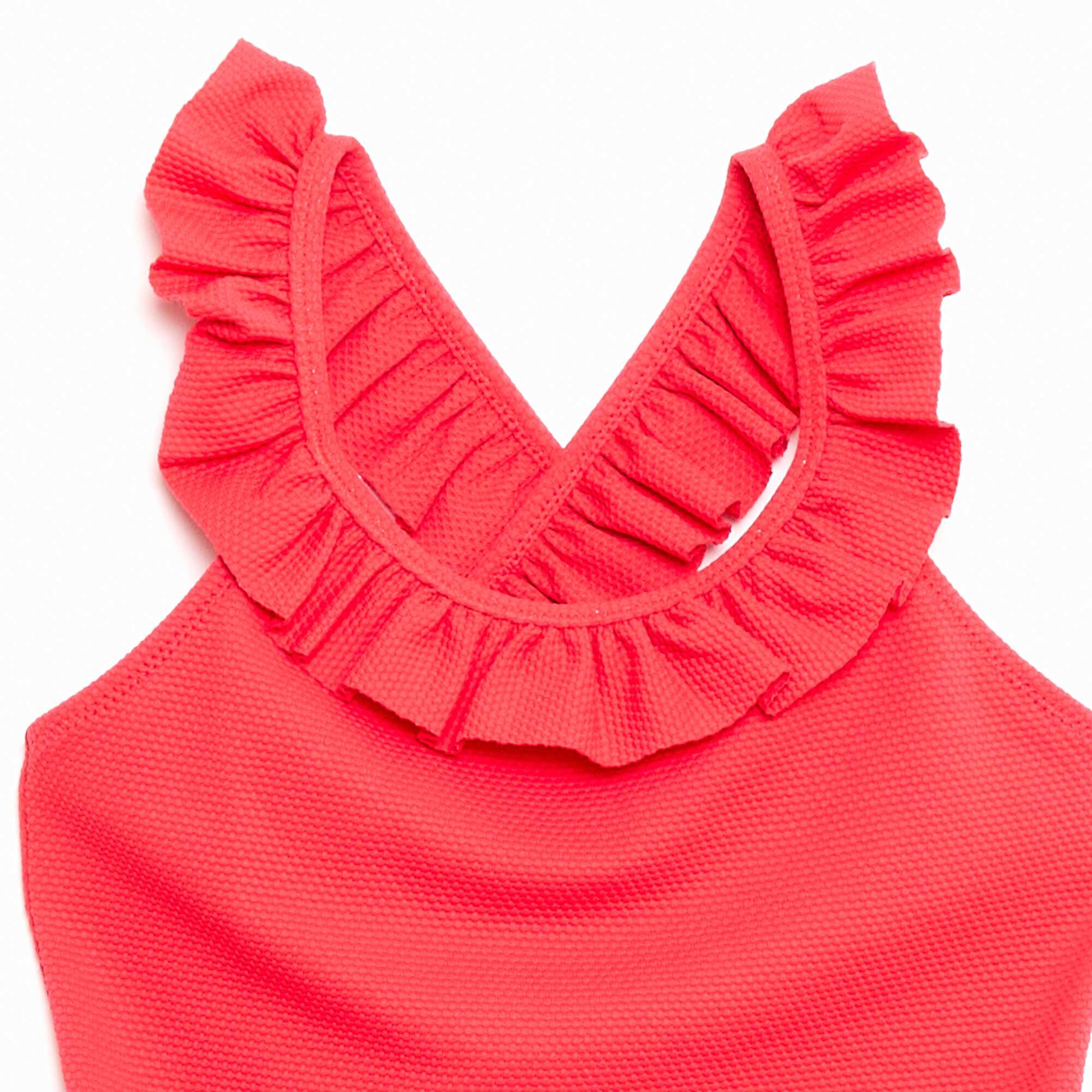 Maillot de bain uni avec volants - 1 pièce ROUGE