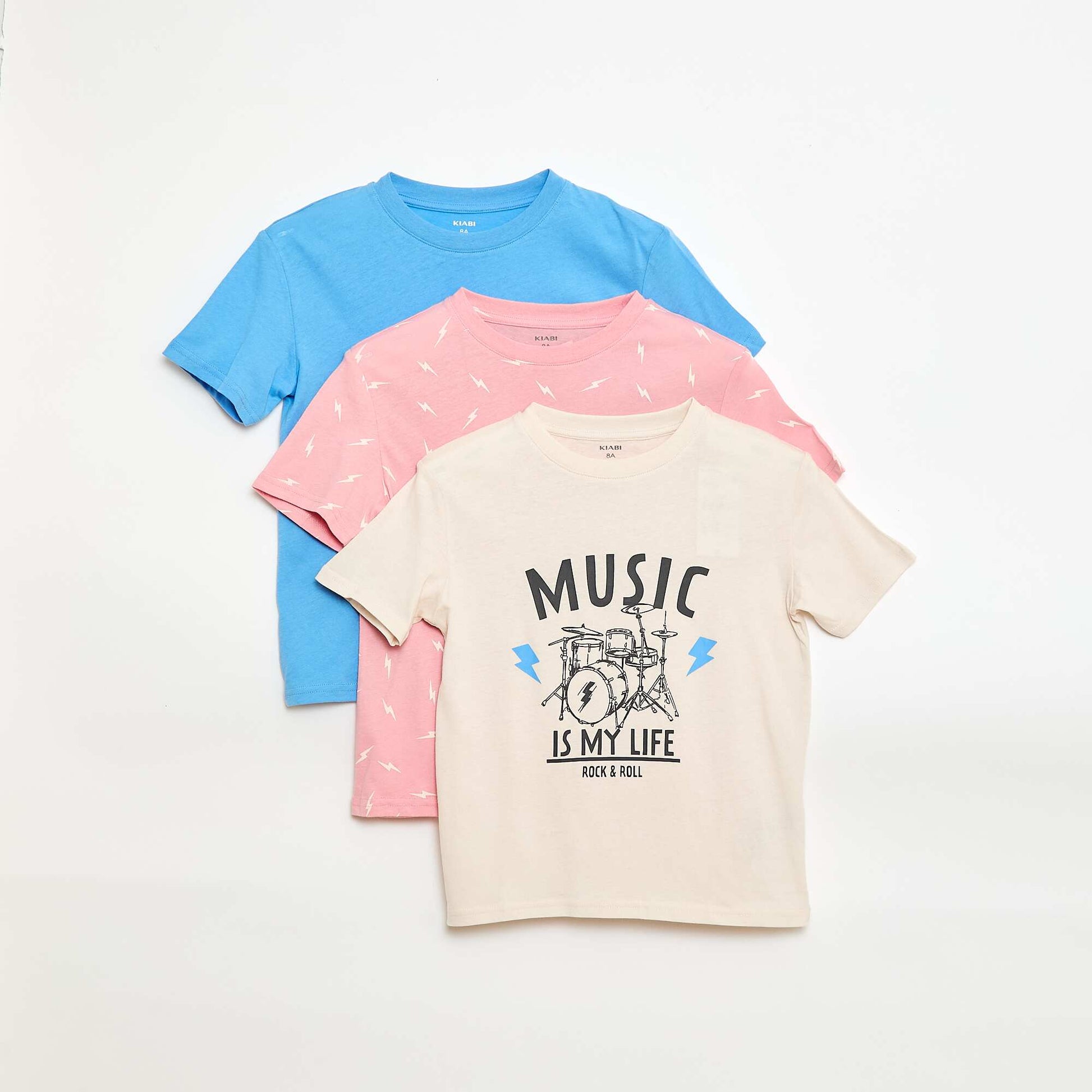 Lot de 3 t-shirts en coton BLEU