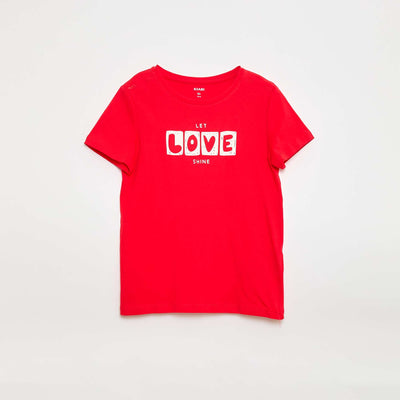 T-shirt imprimé message à manches courtes ROUGE