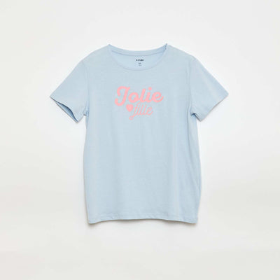 T-shirt imprimé message à manches courtes BLEU