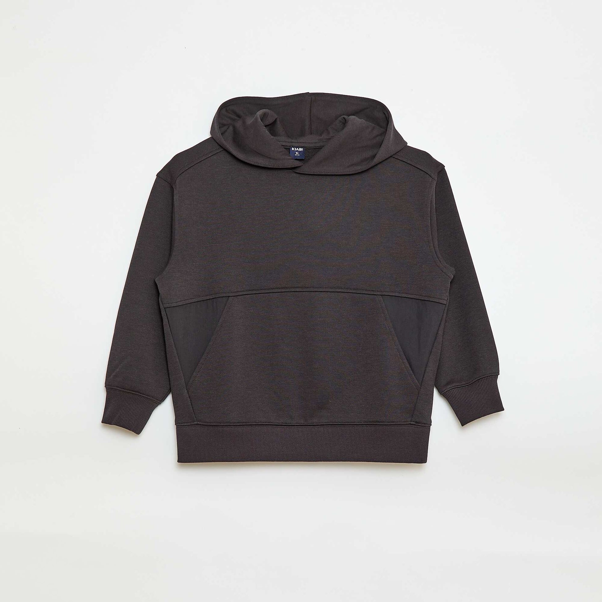Sweat à capuche uni avec poche kangourou NOIR
