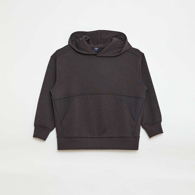 Sweat à capuche uni avec poche kangourou NOIR