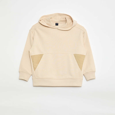 Sweat à capuche uni avec poche kangourou BEIGE