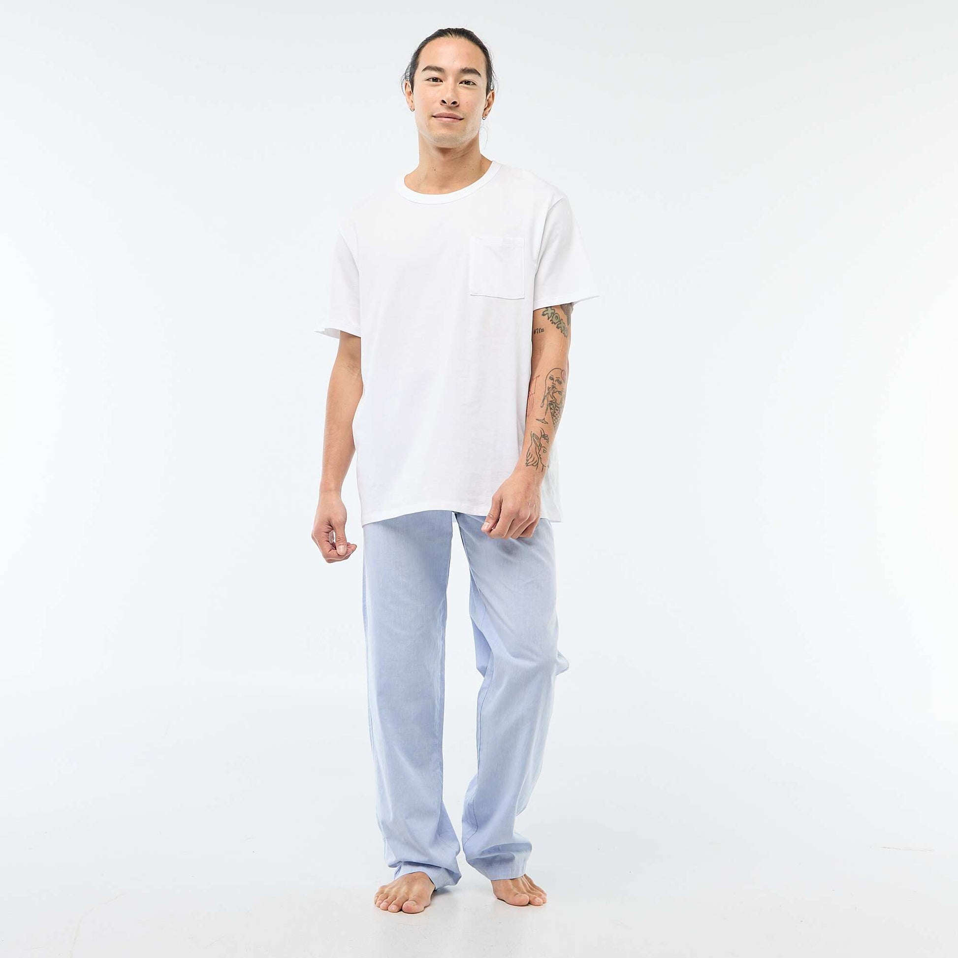 Pyjama long en popeline - 2 pièces BLEU/BLANC