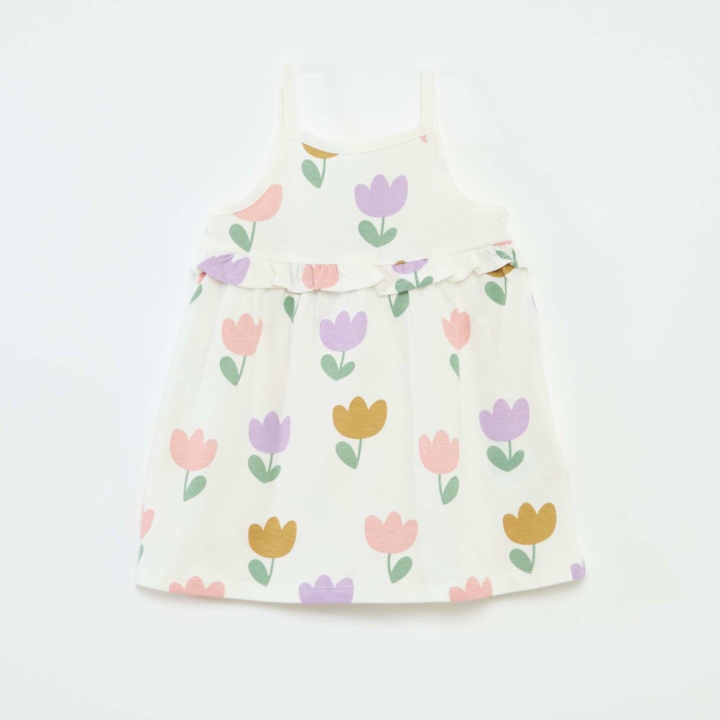 Robe légère à bretelles et avec volants BLANC