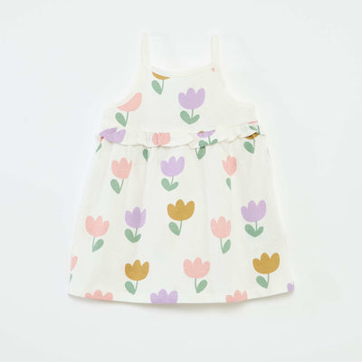 Robe légère à bretelles et avec volants BLANC