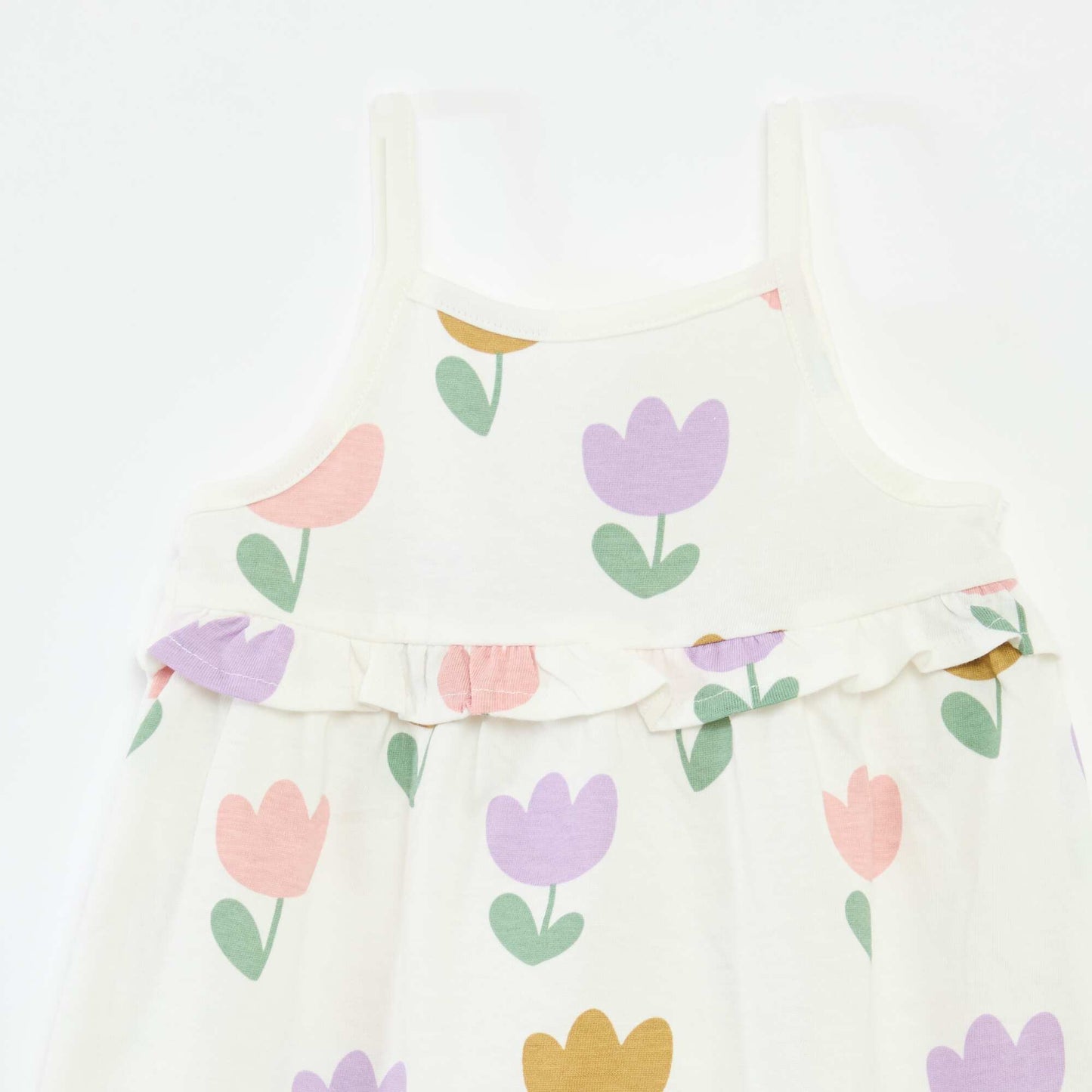 Robe légère à bretelles et avec volants BLANC