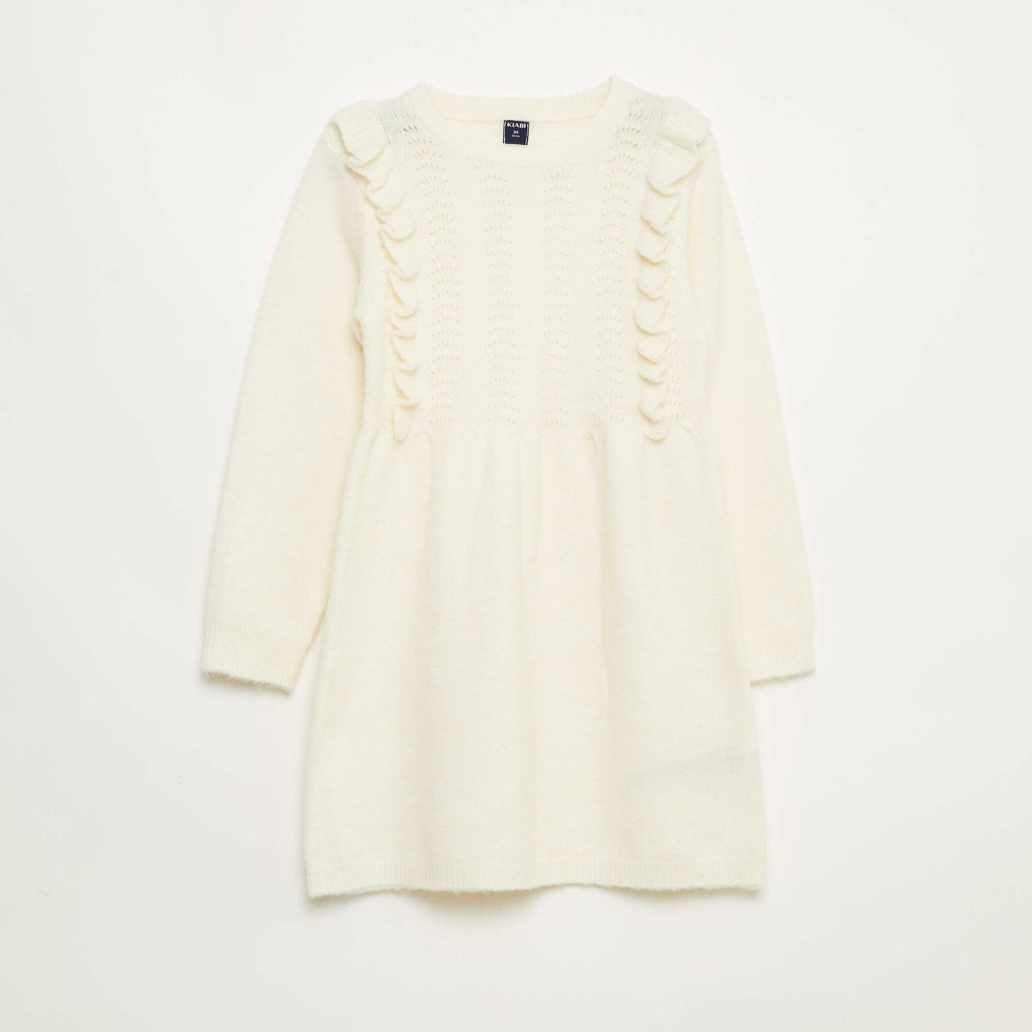 Robe pull avec maille ajourée et volants BLANC