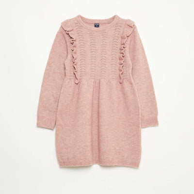 Robe pull avec maille ajourée et volants ROSE