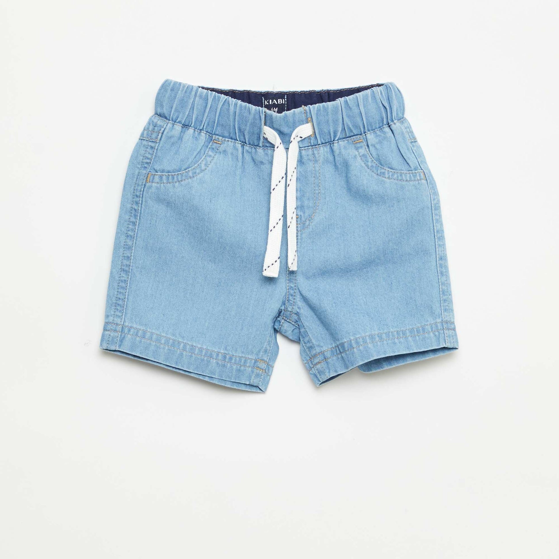 Short en denim avec cordons à la taille BLEU