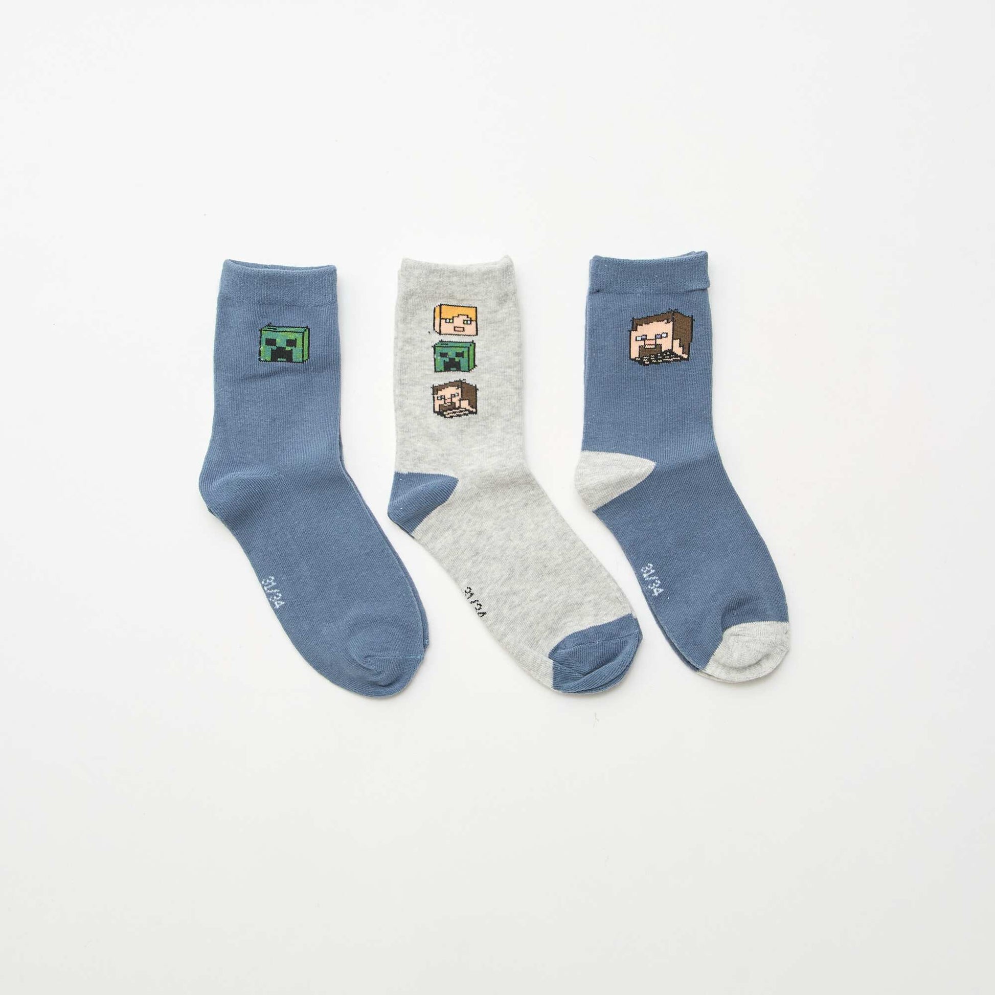 Lot de 3 chaussettes mi-hautes 'Minecraft' GRIS