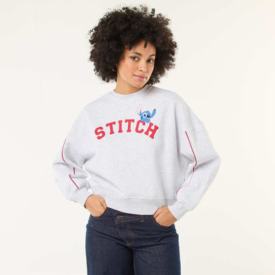 Sweat à col rond 'Stitch' en molleton gratté GRIS