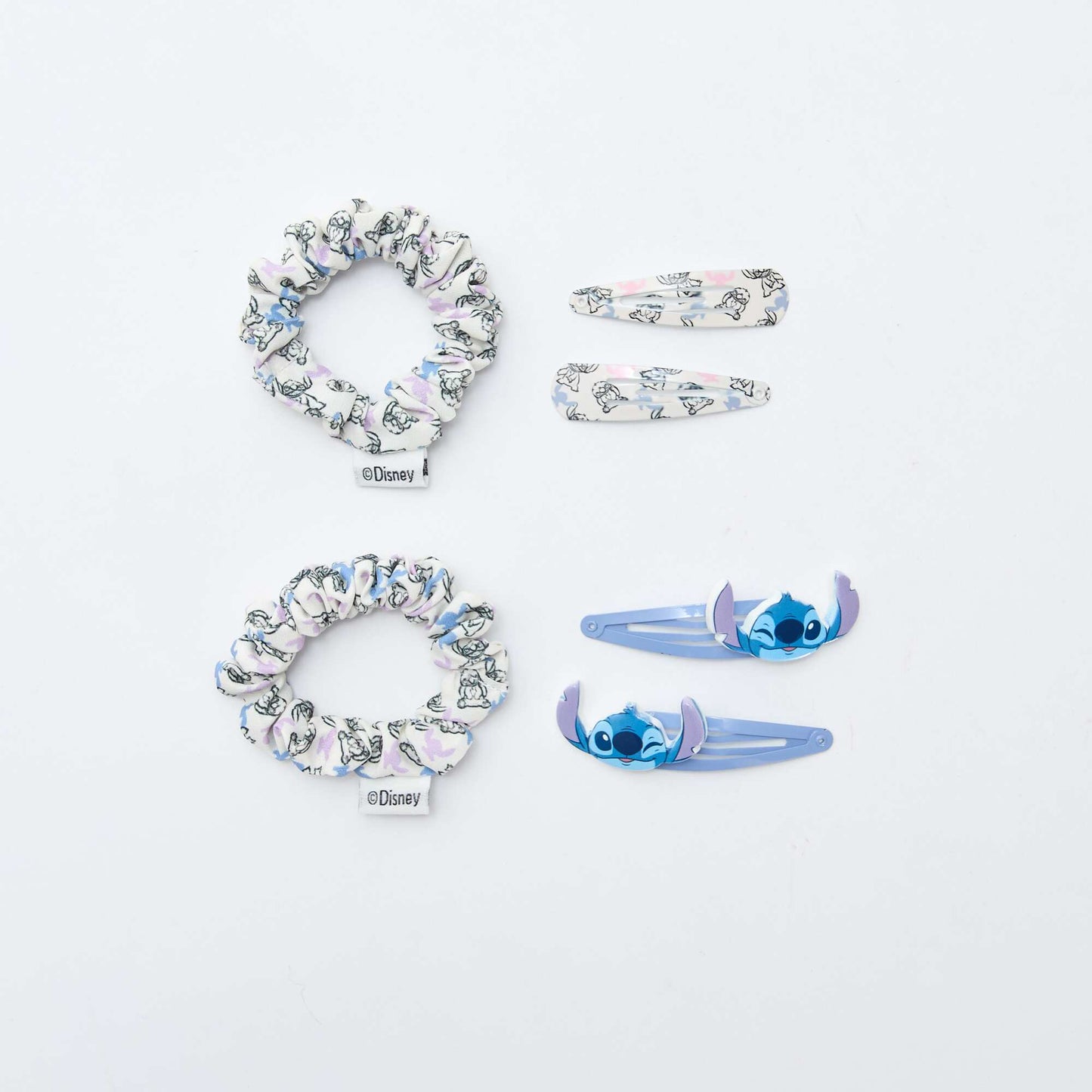 Lot de 4 pinces + 2 élastiques 'Stitch' BLEU