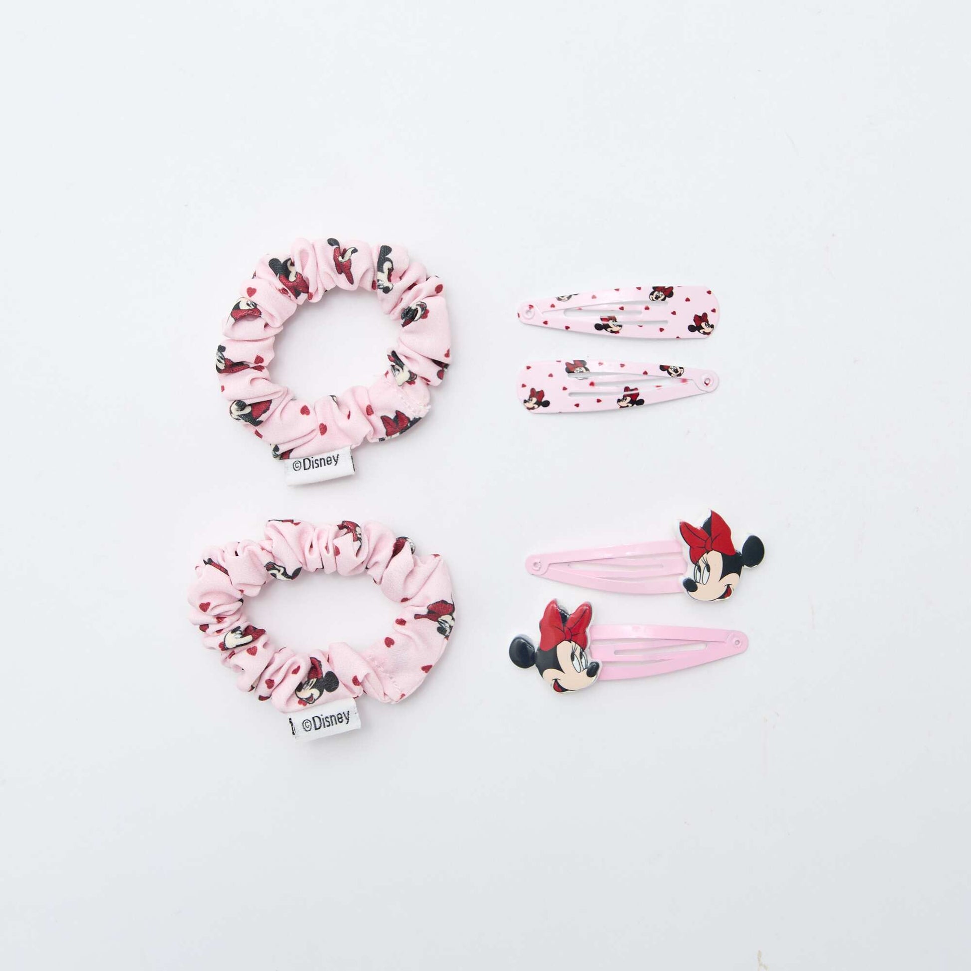 Lot de 4 pinces + 2 élastiques 'Minnie' ROSE