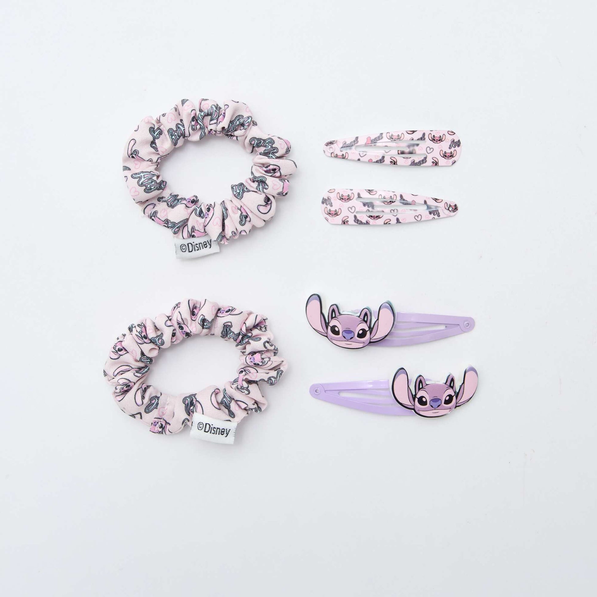 Lot de 4 pinces + 2 élastiques 'Stitch' ROSE