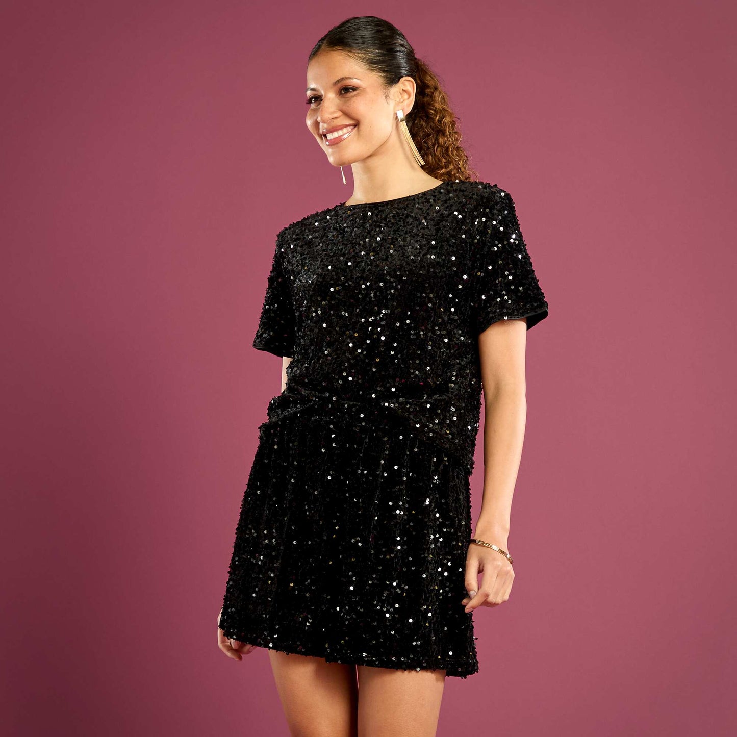 Short fluide de fêtes à sequins NOIR