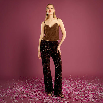 Pantalon flare à sequins MARRON