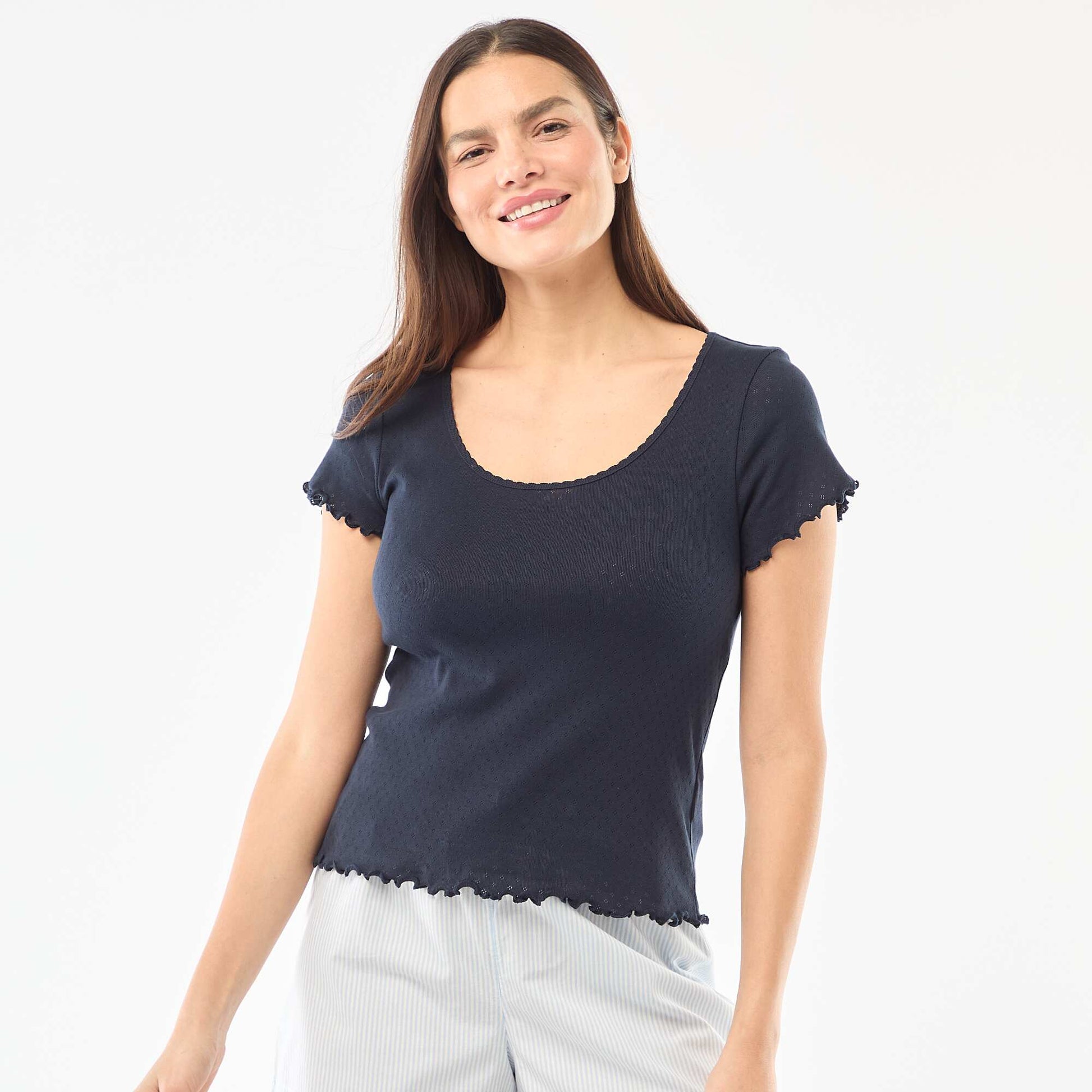 Tee-shirt de pyjama en maille pointelle BLEU MARINE