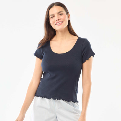 Tee-shirt de pyjama en maille pointelle BLEU MARINE