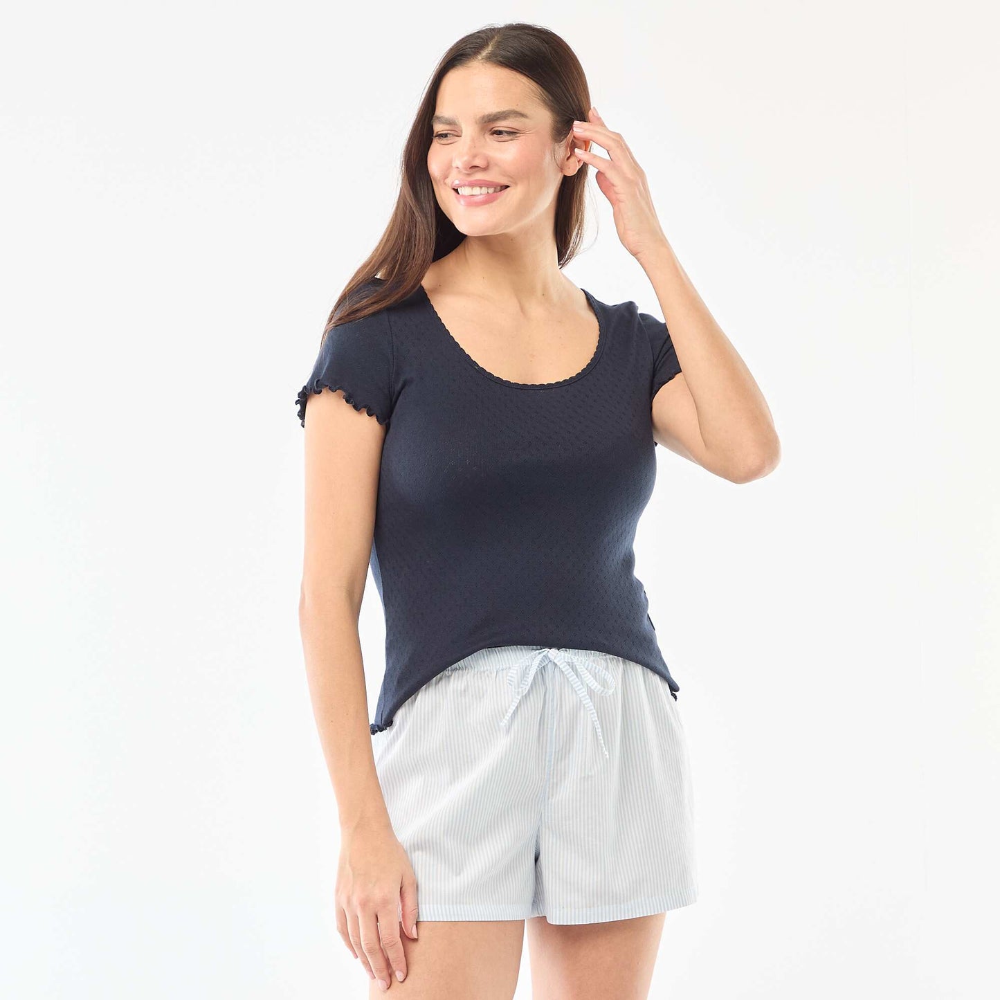 Tee-shirt de pyjama en maille pointelle BLEU MARINE