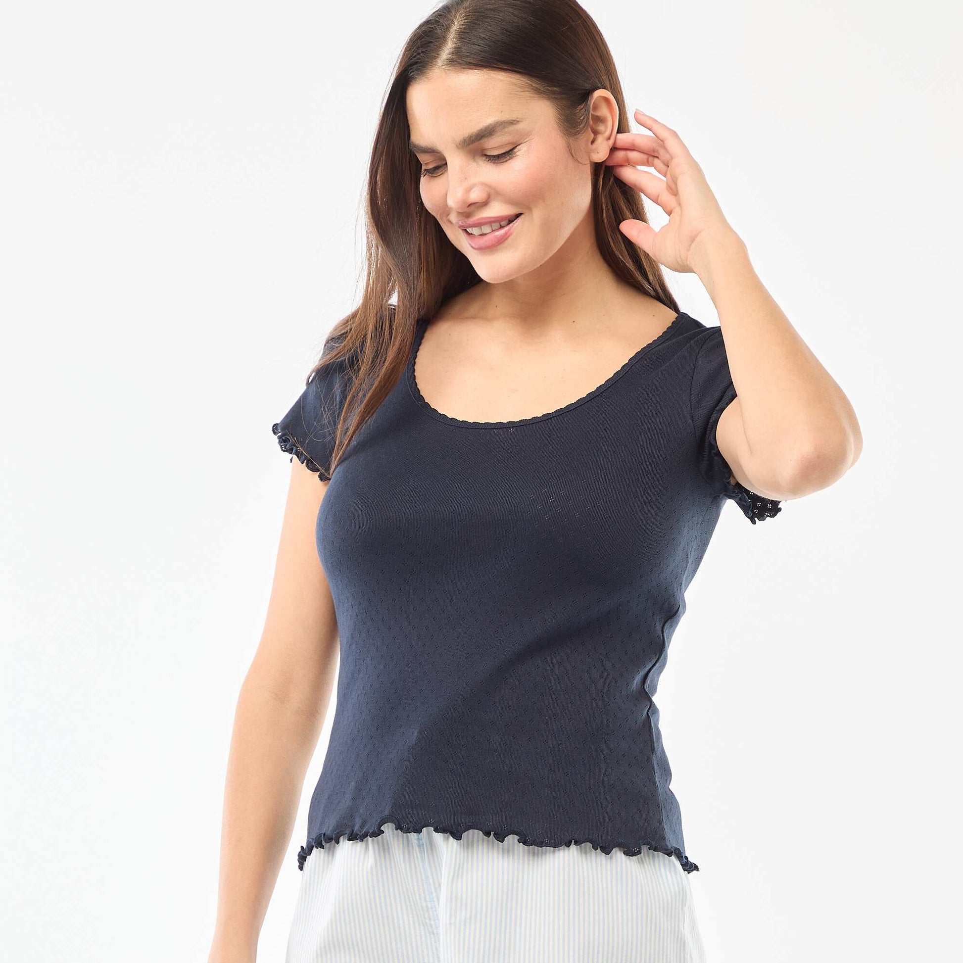 Tee-shirt de pyjama en maille pointelle BLEU MARINE